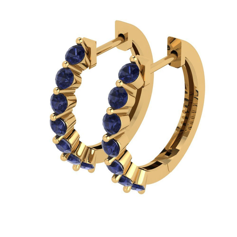 0.7 ct Brilliant Round Cut Hoop Simulated Blue Sapphire Stone Yellow Gold Earrings Lever Back