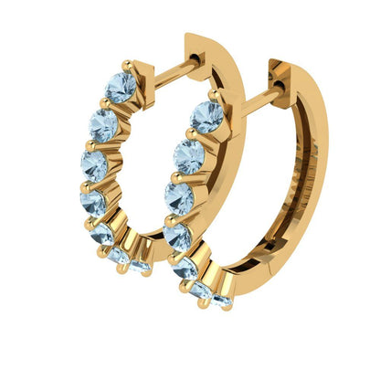 0.84cttw Aquamarine Gold-Plated 925 Silver Lever Back Hoop Earrings