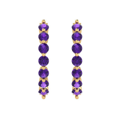 0.84cttw Amethyst Gold-Plated 925 Silver Lever Back Hoop Earrings