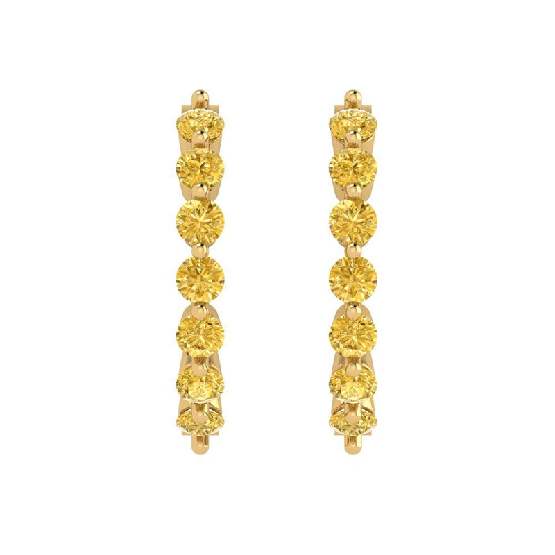 0.7 ct Brilliant Round Cut Hoop Yellow Simulated Diamond Stone Yellow Gold Earrings Lever Back