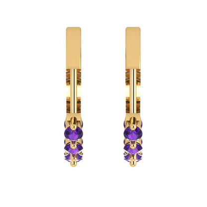 0.84cttw Amethyst Gold-Plated 925 Silver Lever Back Hoop Earrings