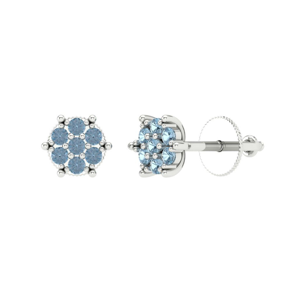 0.35cttw Aquamarine Gold-Plated 925 Silver Screw Back Stud Earrings