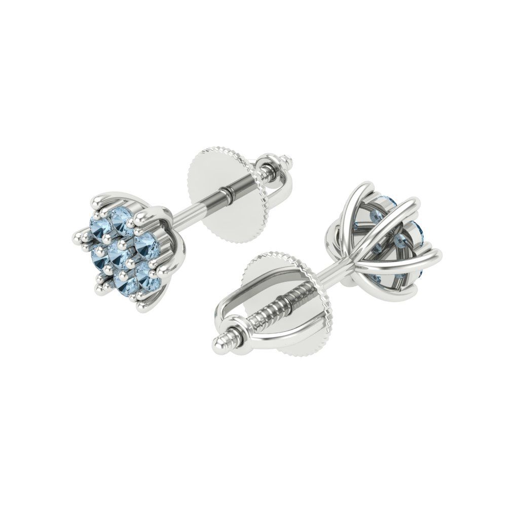 0.35cttw Aquamarine Gold-Plated 925 Silver Screw Back Stud Earrings
