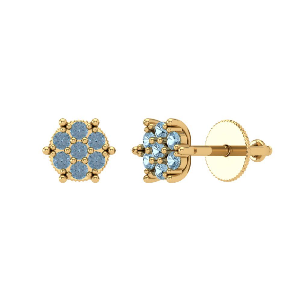 0.35cttw Aquamarine Gold-Plated 925 Silver Screw Back Stud Earrings