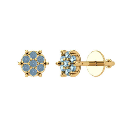 0.35cttw Aquamarine Gold-Plated 925 Silver Screw Back Stud Earrings