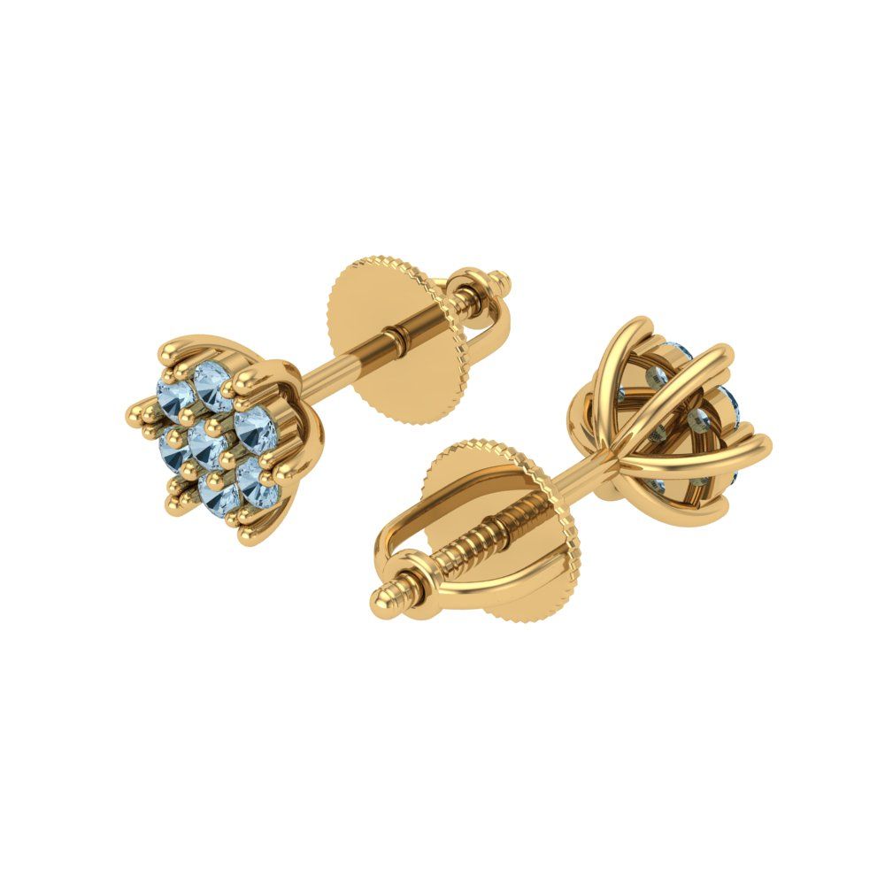 0.35cttw Aquamarine Gold-Plated 925 Silver Screw Back Stud Earrings