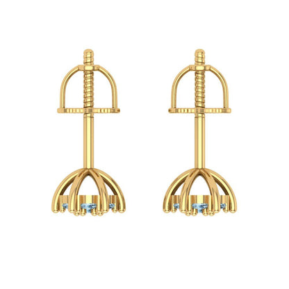 0.35cttw Aquamarine Gold-Plated 925 Silver Screw Back Stud Earrings