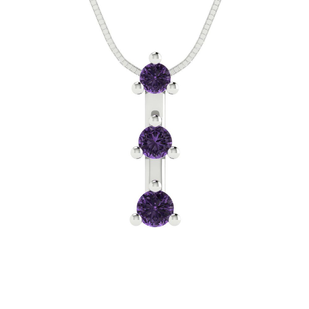 0.21 tcw Necklace Pendant - 14K White Gold Round Cut Charm Alexandrite - Adjustable Length - 15in Box Chain to 18in
