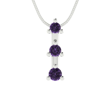 0.21 tcw Necklace Pendant - 14K White Gold Round Cut Charm Alexandrite - Adjustable Length - 15in Box Chain to 18in