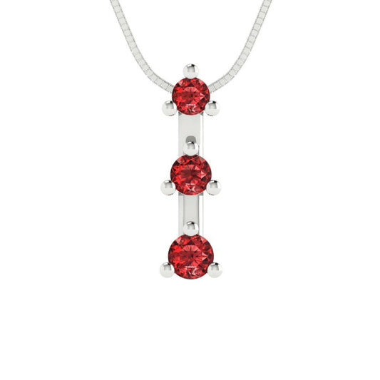 0.21 tcw Necklace Pendant - 14K White Gold Round Cut Charm Garnet - Adjustable Length - 15in Box Chain to 18in