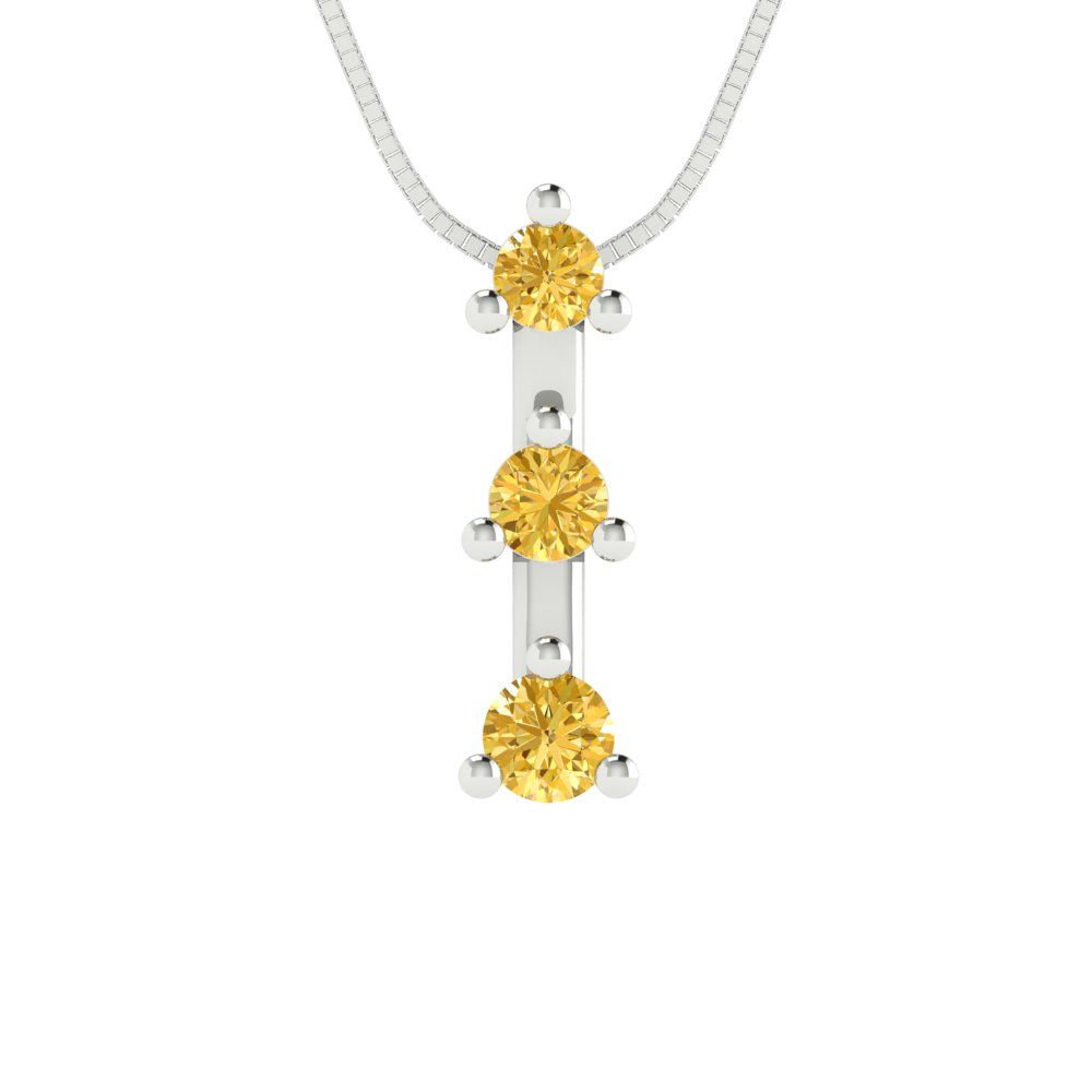 0.21 tcw Necklace Pendant - 14K White Gold Round Cut Charm Citrine - Adjustable Length - 15in Box Chain to 18in