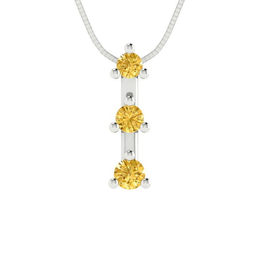 0.21 tcw Necklace Pendant - 14K White Gold Round Cut Charm Citrine - Adjustable Length - 15in Box Chain to 18in