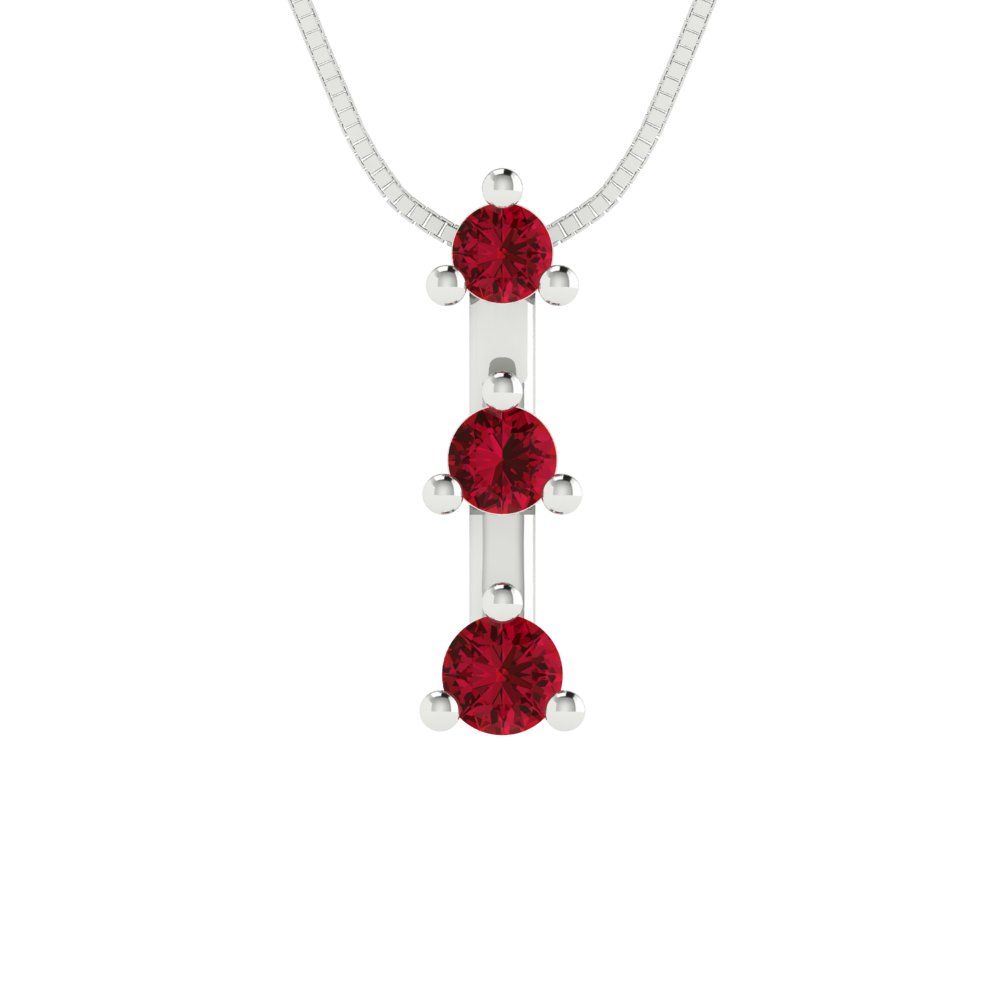 0.21 tcw Necklace Pendant - 14K White Gold Round Cut Charm Pink Tourmaline - Adjustable Length - 15in Box Chain to 18in