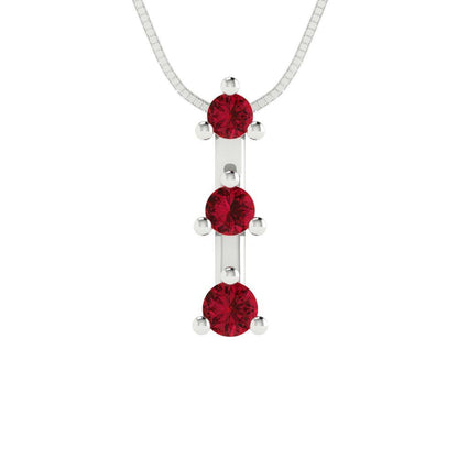 0.21 tcw Necklace Pendant - 14K White Gold Round Cut Charm Pink Tourmaline - Adjustable Length - 15in Box Chain to 18in
