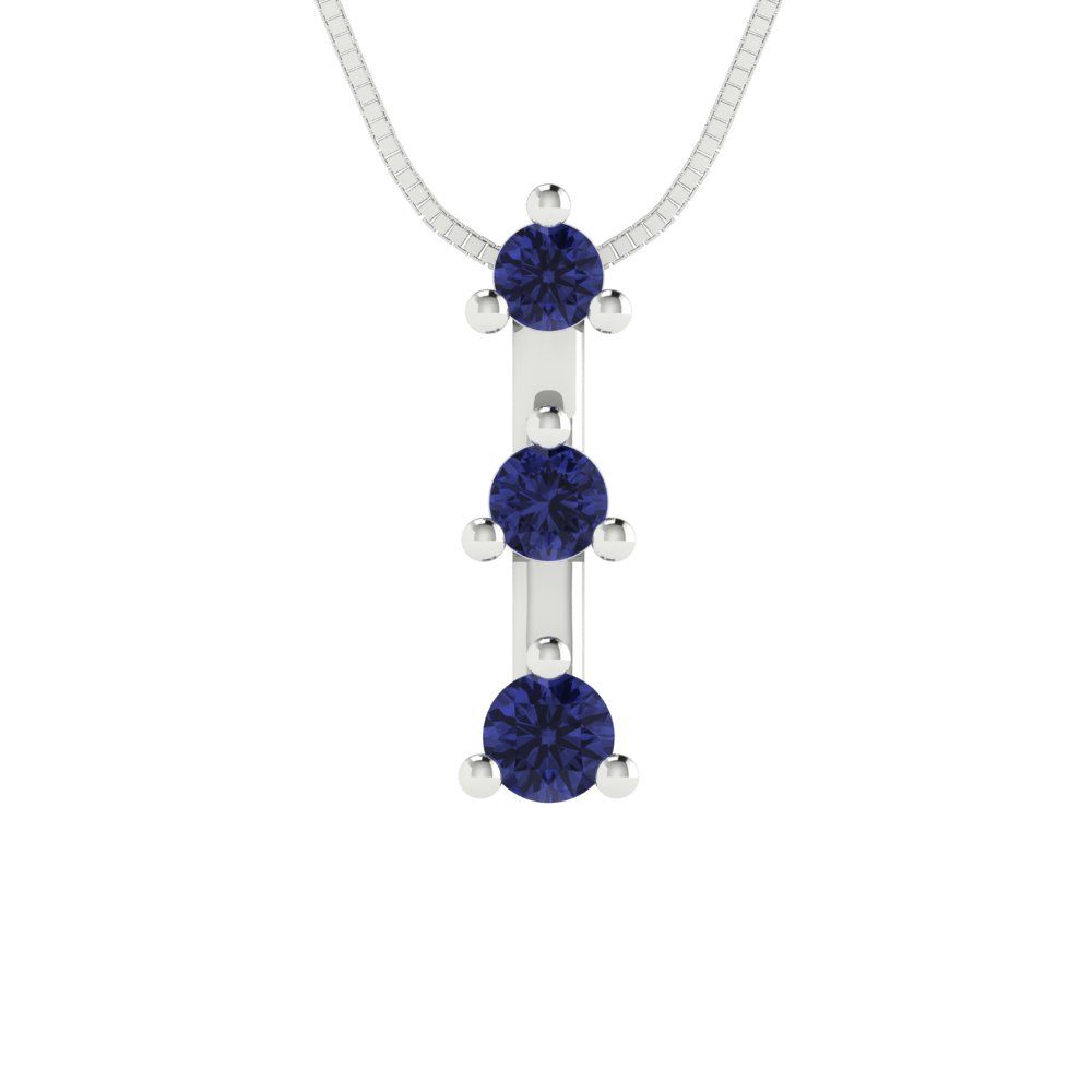 0.21 tcw Necklace Pendant - 14K White Gold Round Cut Charm Tanzanite - Adjustable Length - 15in Box Chain to 18in