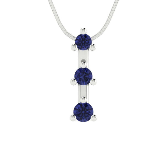 0.21 tcw Necklace Pendant - 14K White Gold Round Cut Charm Tanzanite - Adjustable Length - 15in Box Chain to 18in