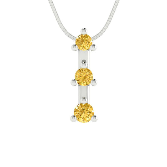 0.21 tcw Necklace Pendant - 14K White Gold Round Cut Charm Yellow - Adjustable Length - 15in Box Chain to 18in
