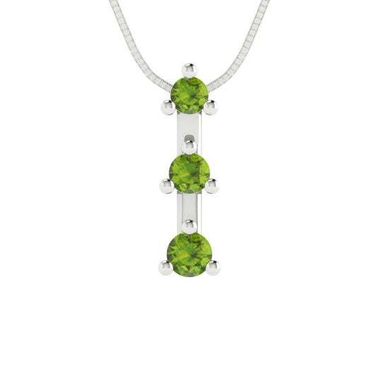 0.21 tcw Necklace Pendant - 14K White Gold Round Cut Charm Peridot - Adjustable Length - 15in Box Chain to 18in