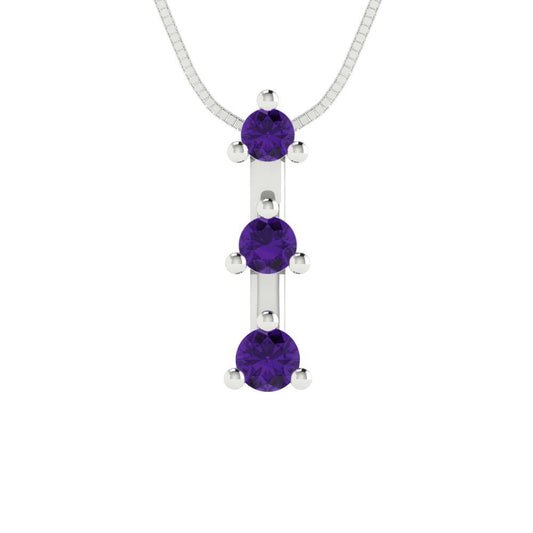 0.21cttw Round Cut Amethyst Gold-Plated 925 Silver Pendant and 16" Box-Chain Necklace