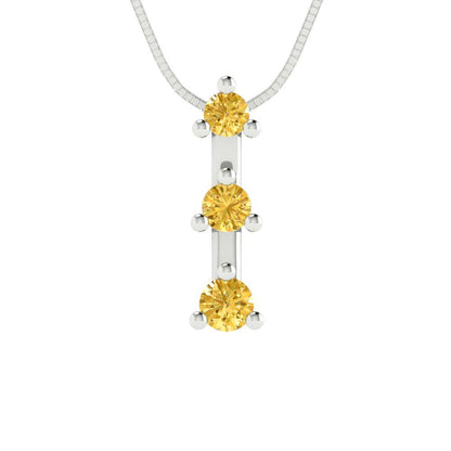 0.21cttw Round Cut Citrine Gold-Plated 925 Silver Pendant and 16" Box-Chain Necklace