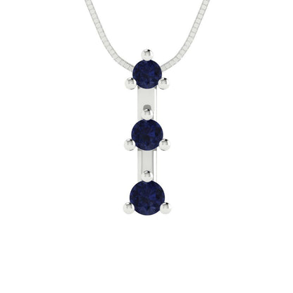 0.21 tcw Necklace Pendant - 14K White Gold Round Cut Charm Bluesapphire - Adjustable Length - 15in Box Chain to 18in