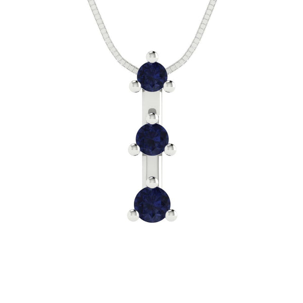 0.21 tcw Necklace Pendant - 14K White Gold Round Cut Charm Bluesapphire - Adjustable Length - 15in Box Chain to 18in