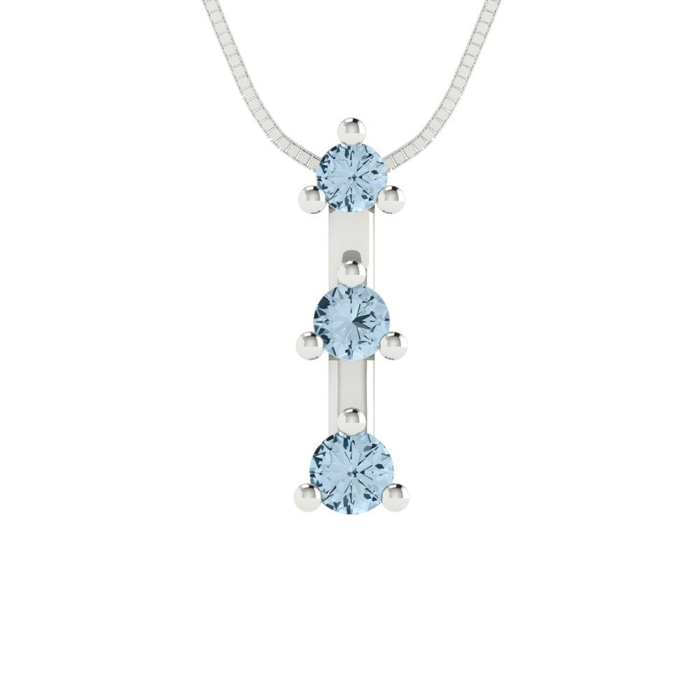 0.21 tcw Necklace Pendant - 14K White Gold Round Cut Charm Aquamarine - Adjustable Length - 15in Box Chain to 18in