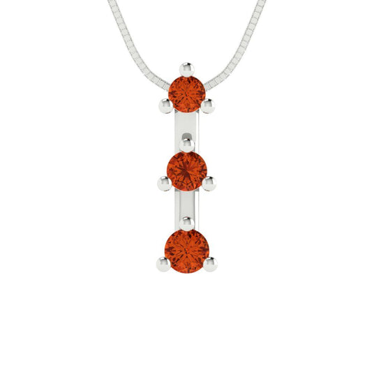 0.21 tcw Necklace Pendant - 14K White Gold Round Cut Charm Red - Adjustable Length - 15in Box Chain to 18in
