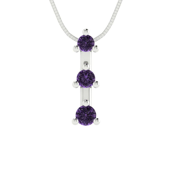0.21 tcw Necklace Pendant - 14K White Gold Round Cut Charm Alexandrite - Adjustable Length - 15in Box Chain to 18in