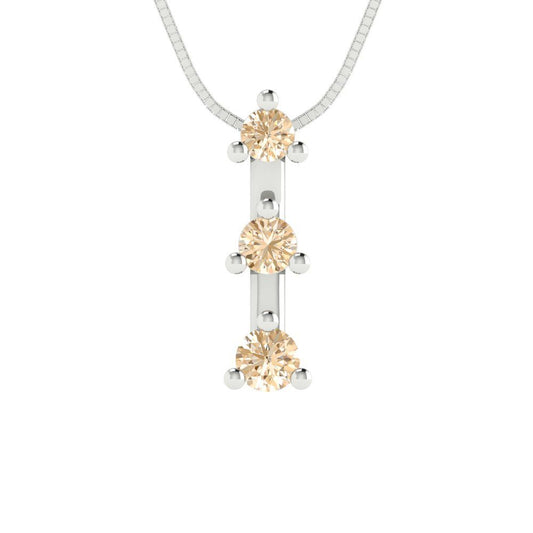 0.21 tcw Necklace Pendant - 14K White Gold Round Cut Charm Morganite - Adjustable Length - 15in Box Chain to 18in