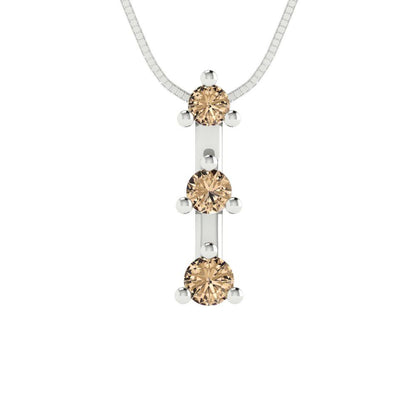 0.21 tcw Necklace Pendant - 14K White Gold Round Cut Charm Yellow Moissanite - Adjustable Length - 15in Box Chain to 18in