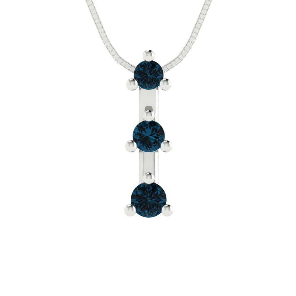 0.21 tcw Necklace Pendant - 14K White Gold Round Cut Charm London - Adjustable Length - 15in Box Chain to 18in
