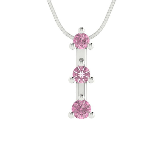 0.21 tcw Necklace Pendant - 14K White Gold Round Cut Charm Pink - Adjustable Length - 15in Box Chain to 18in