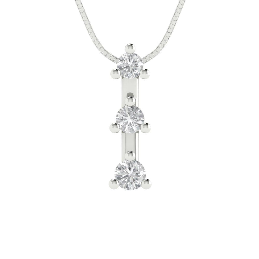 0.21 tcw Necklace Pendant - 14K White Gold Round Cut Charm Zirconia Diamond - Adjustable Length - 15in Box Chain to 18in