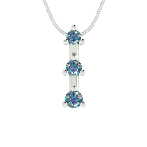 0.21 tcw Necklace Pendant - 14K White Gold Round Cut Charm Blue Moissanite - Adjustable Length - 15in Box Chain to 18in