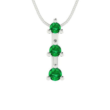 0.21cttw Round Cut Emerald Gold-Plated 925 Silver Pendant and 16" Box-Chain Necklace