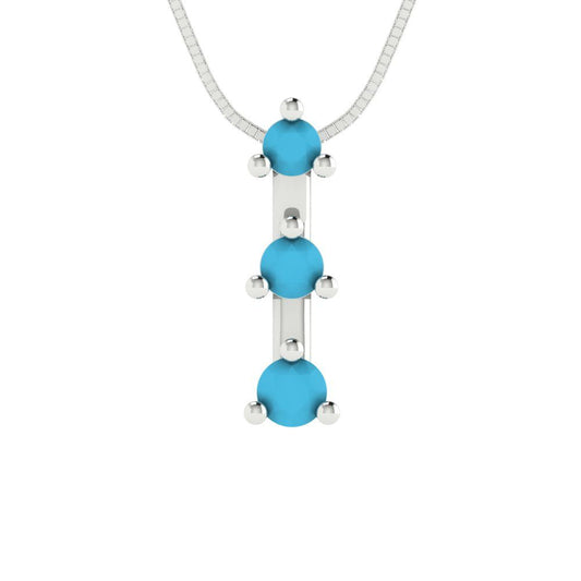 0.21 tcw Necklace Pendant - 14K White Gold Round Cut Charm Turquoise - Adjustable Length - 15in Box Chain to 18in