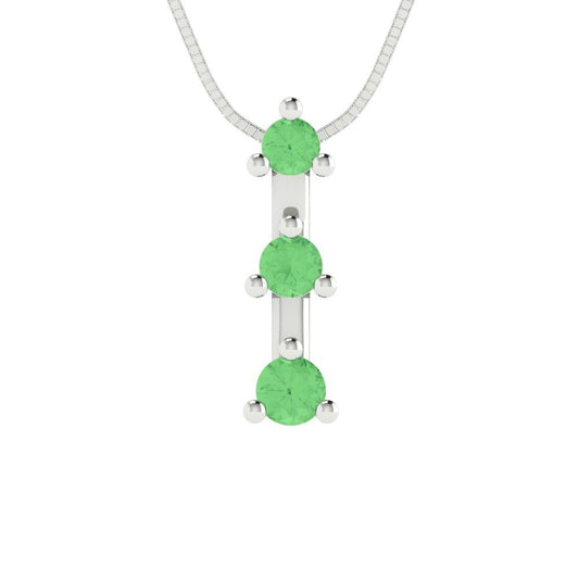 0.21 tcw Necklace Pendant - 14K White Gold Round Cut Charm Green - Adjustable Length - 15in Box Chain to 18in