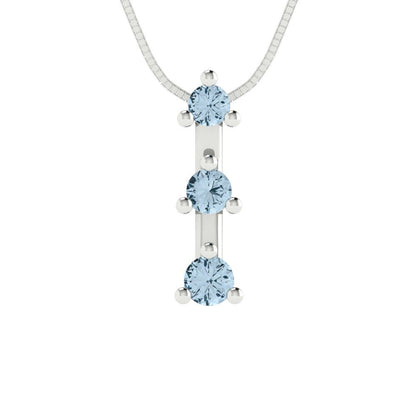 0.21 tcw Necklace Pendant - 14K White Gold Round Cut Charm Blue - Adjustable Length - 15in Box Chain to 18in