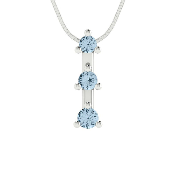 0.21 tcw Necklace Pendant - 14K White Gold Round Cut Charm Blue - Adjustable Length - 15in Box Chain to 18in