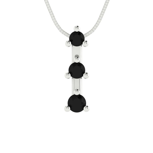 0.21 tcw Necklace Pendant - 14K White Gold Round Cut Charm Onyx - Adjustable Length - 15in Box Chain to 18in
