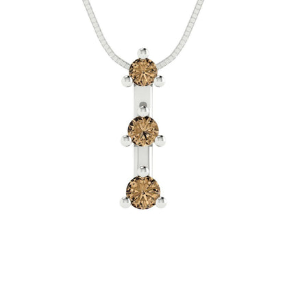 0.21 tcw Necklace Pendant - 14K White Gold Round Cut Charm Champagne - Adjustable Length - 15in Box Chain to 18in