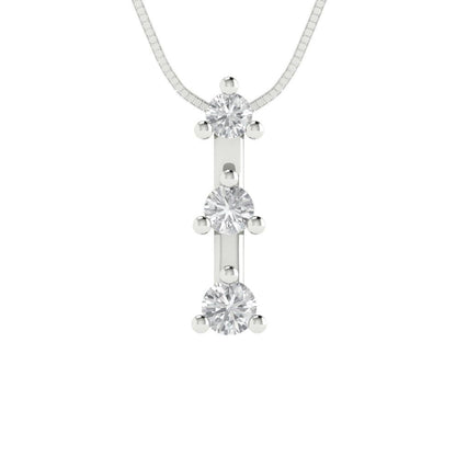 0.21 tcw Necklace Pendant - 14K White Gold Round Cut Charm Moissanite - Adjustable Length - 15in Box Chain to 18in