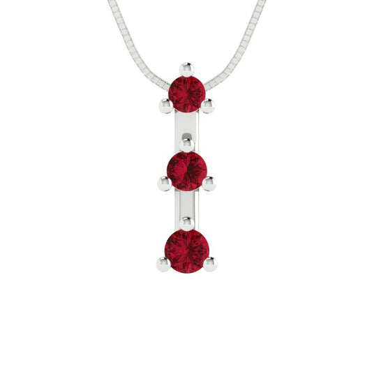 0.21 tcw Necklace Pendant - 14K White Gold Round Cut Charm Ruby - Adjustable Length - 15in Box Chain to 18in