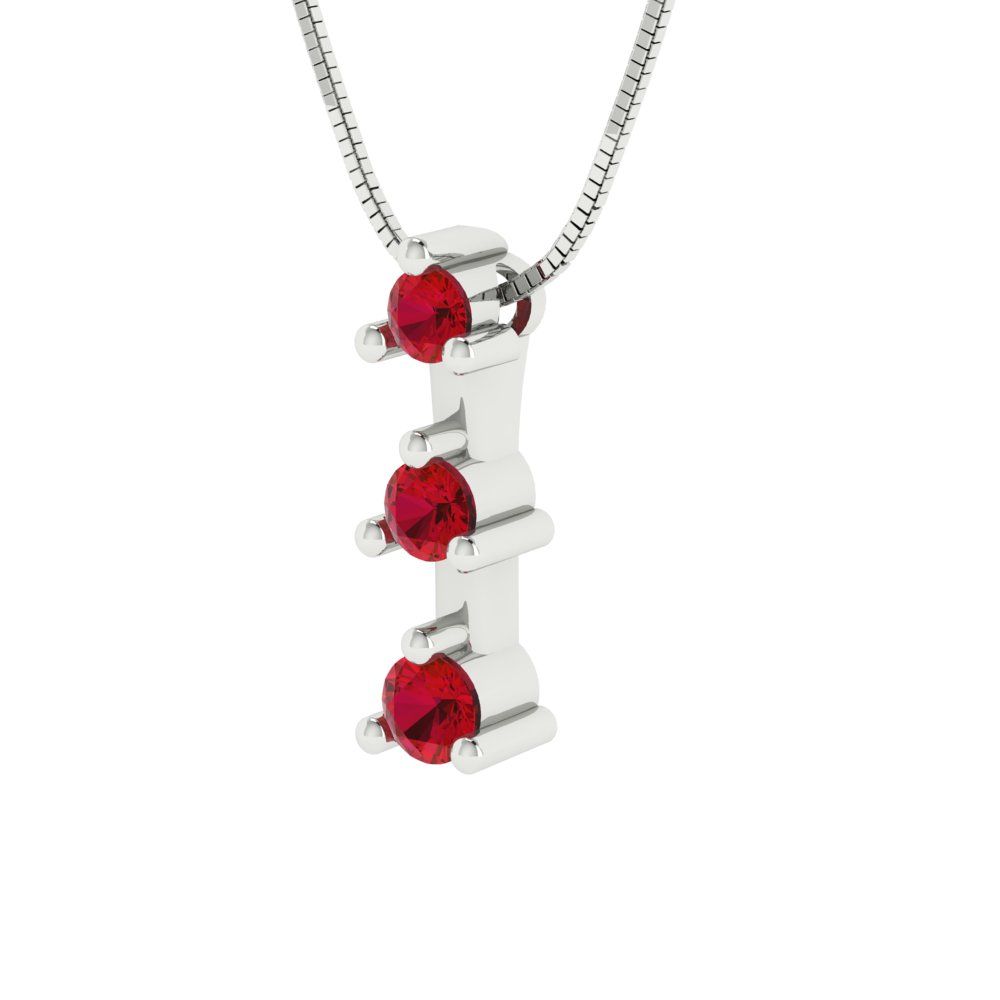 0.21 tcw Necklace Pendant - 14K White Gold Round Cut Charm Pink Tourmaline - Adjustable Length - 15in Box Chain to 18in