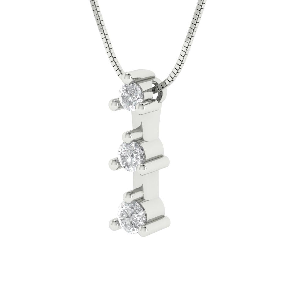 0.21 tcw Necklace Pendant - 14K White Gold Round Cut Charm Zirconia Diamond - Adjustable Length - 15in Box Chain to 18in