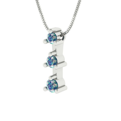 0.21 tcw Necklace Pendant - 14K White Gold Round Cut Charm Blue Moissanite - Adjustable Length - 15in Box Chain to 18in
