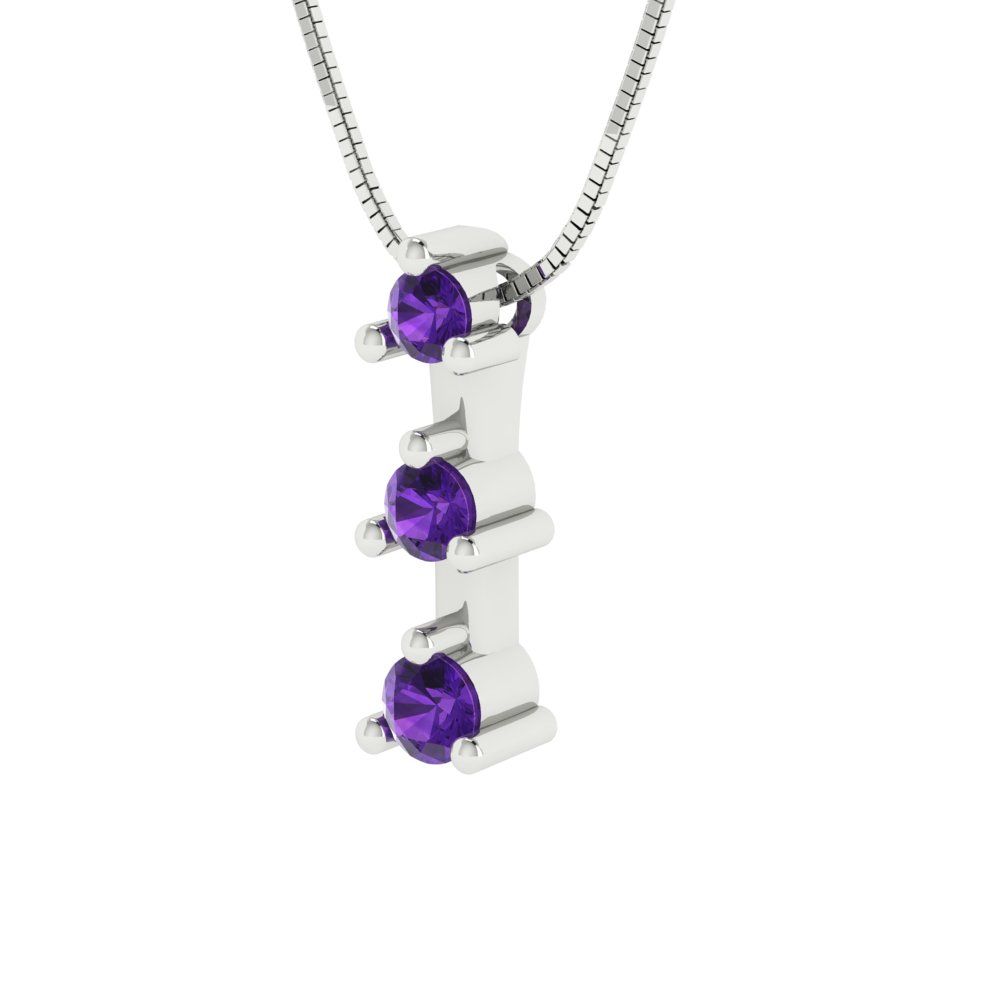 0.21 tcw Necklace Pendant - 14K White Gold Round Cut Charm Amethyst - Adjustable Length - 15in Box Chain to 18in