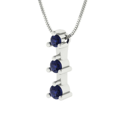 0.21 tcw Necklace Pendant - 14K White Gold Round Cut Charm Bluesapphire - Adjustable Length - 15in Box Chain to 18in