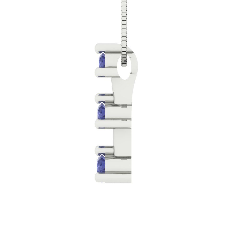 0.21 tcw Necklace Pendant - 14K White Gold Round Cut Charm Tanzanite - Adjustable Length - 15in Box Chain to 18in